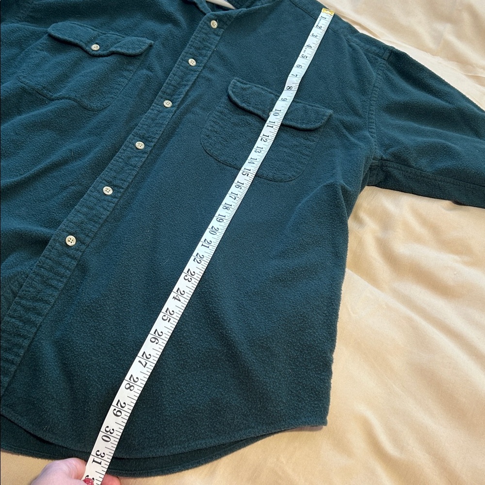 Vintage Men’s Tommy Hilfiger Dark Green Light Flannel Button-Up Shirt Shacket XL - Picture 7 of 8